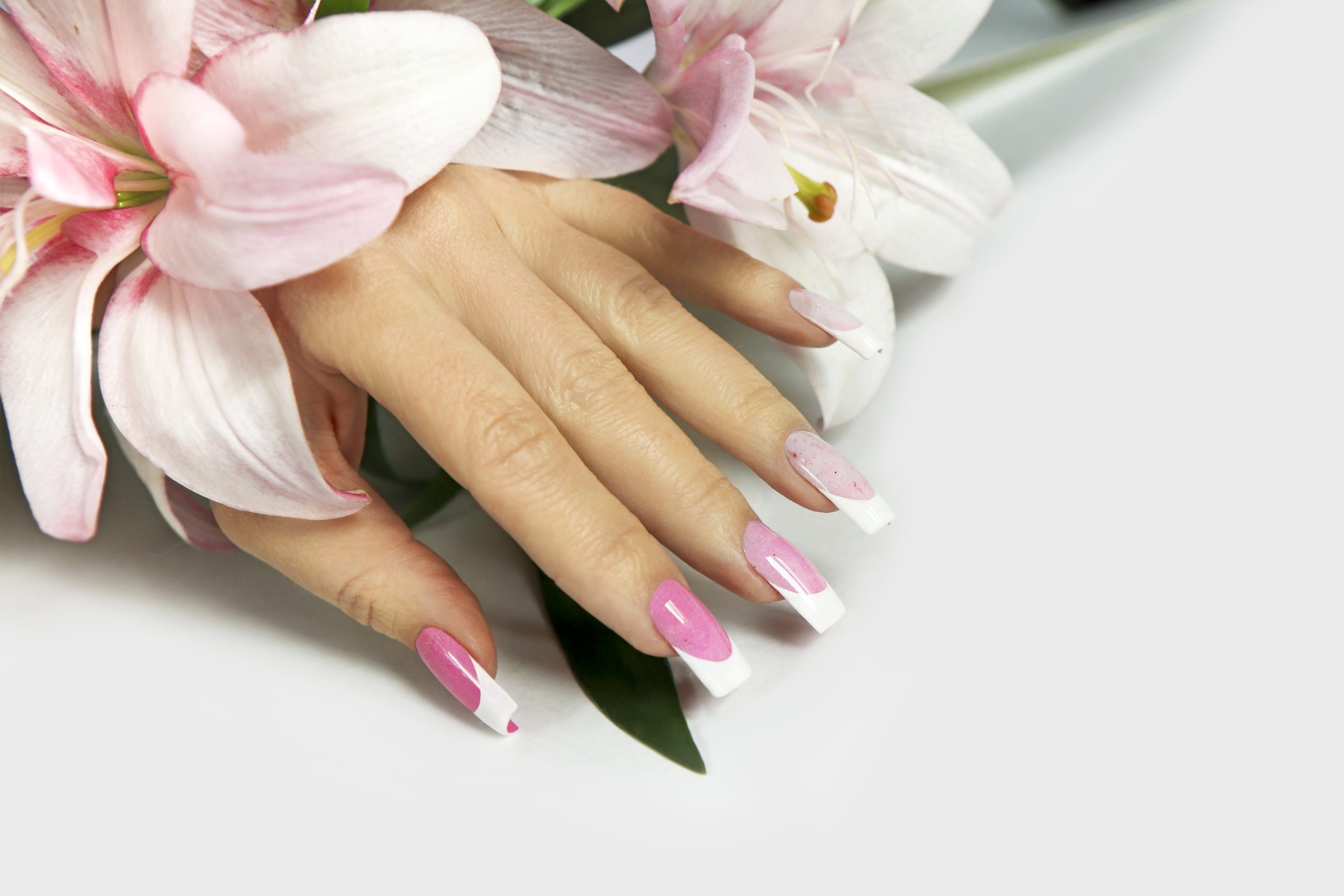 french-pink-manicure-with-small-glitter-square-shape